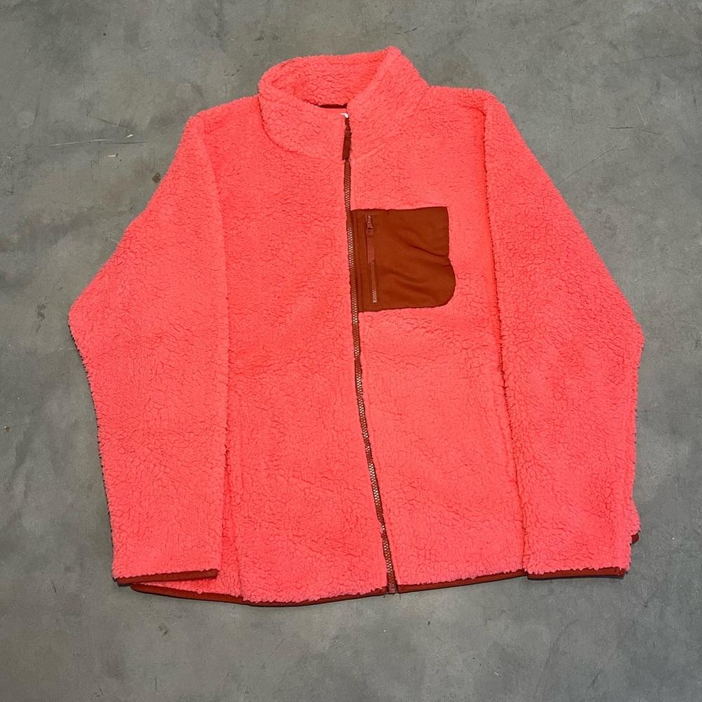 Women's Amazon Essentials Coral Pink Sherpa Full Zip Sweatshirt Size XXL NWT